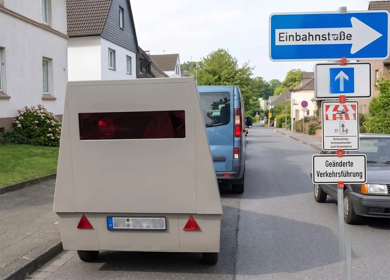 Blitzer, der in Solingen entgegen der Fahrtrichtung aufgestellt wurde.